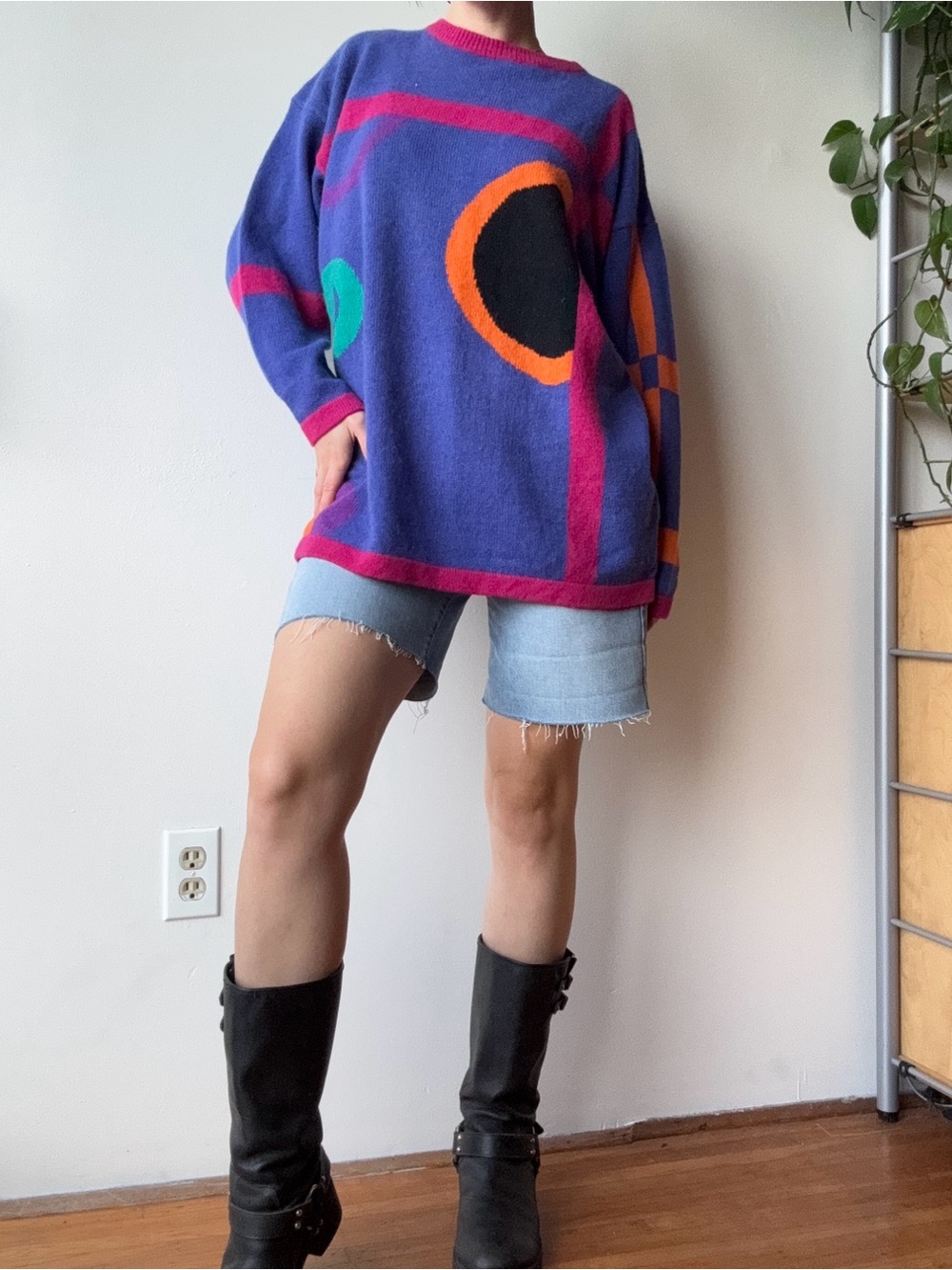 Vintage Purple Wool Geometric Sweater